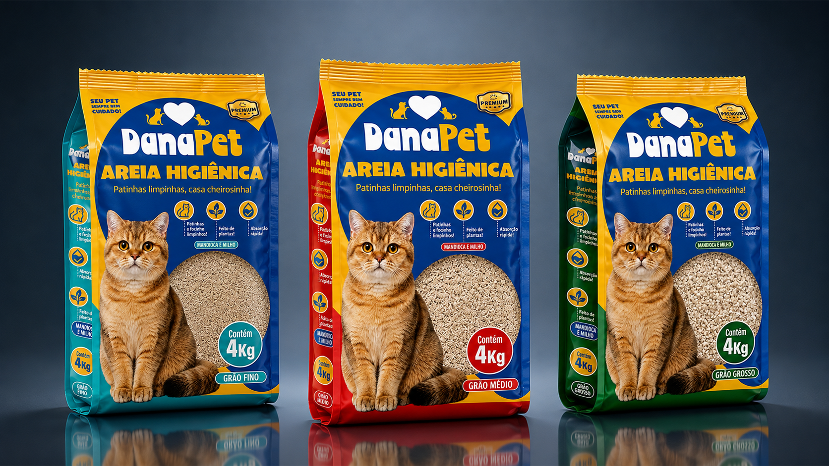 DanaPet — areia higiênica 4kg, grão fino, médio e grosso