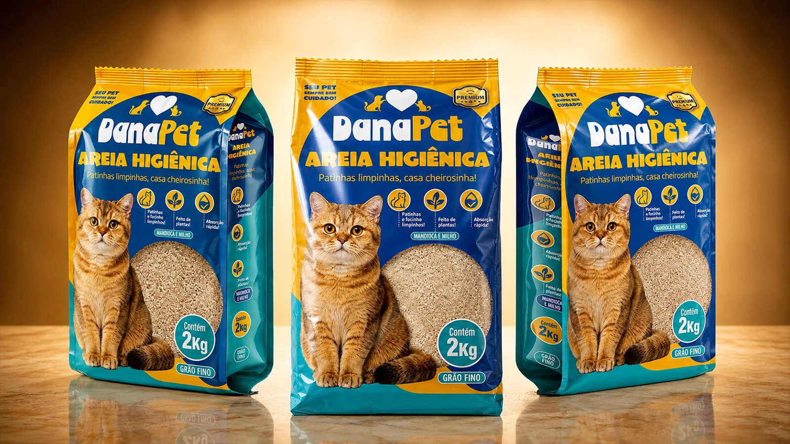 DanaPet — areia higiênica 2kg, grão grosso