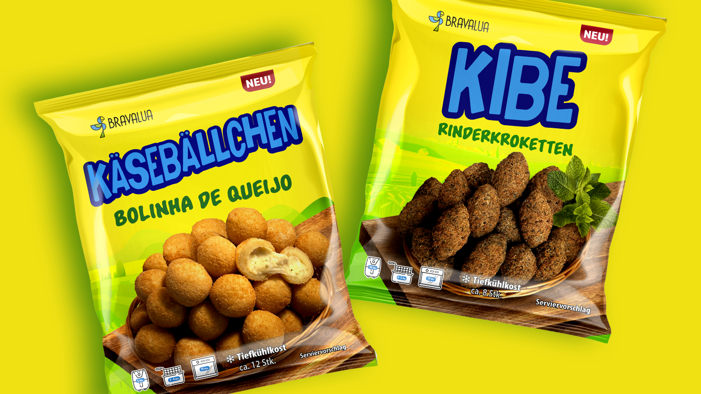 Bravalua — Käsebällchen and Kibe packaging