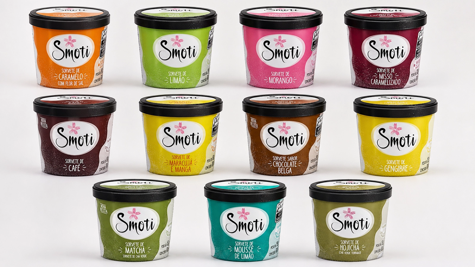Smoti — linha completa de potes de sorvete, 11 sabores